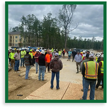 construction workers meeting for the day